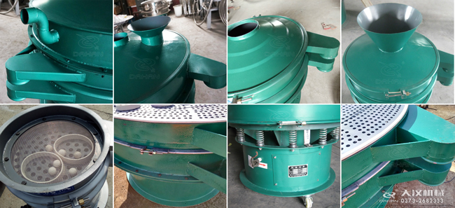 碳鋼振動(dòng)篩進(jìn)料口,出料口,篩框,篩網(wǎng),彈跳球等細(xì)節(jié)展示