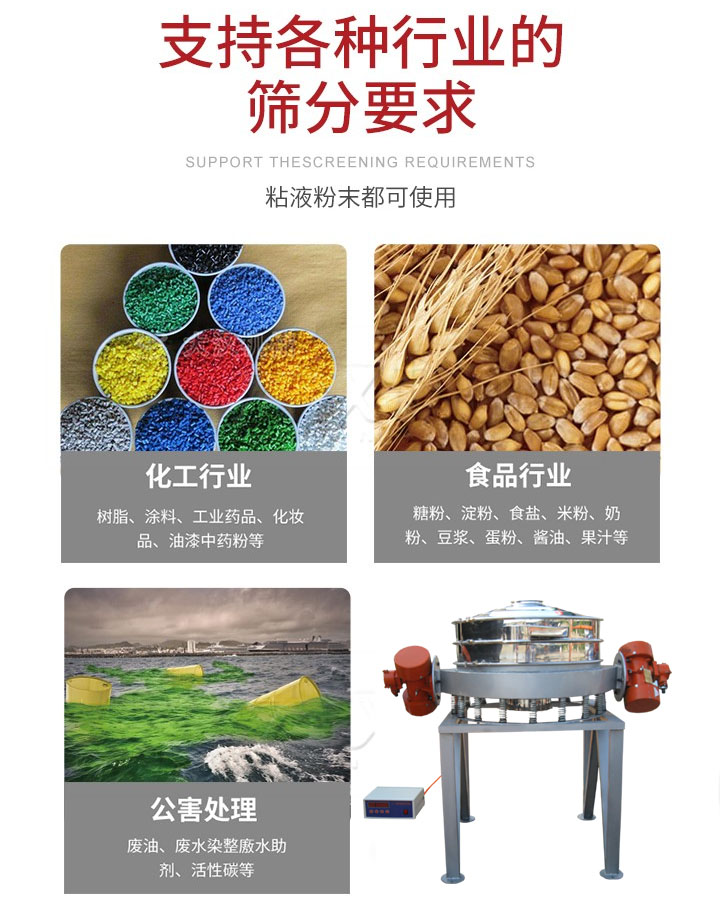 直排篩適用行業:化工行業,食品行業,金屬行業,以及公害處理等行業。支持各種行業的篩分要求。