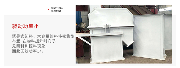 TD型斗式提升機驅動力小，無回料等特點展示圖。